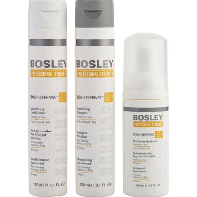 Bosley MD BosDefense Color Safe Starter Kit: Nourishing Shampoo 5.1oz+Volumizing Conditioner 5.1oz+Leave In Treatment 3.4oz 3pcs