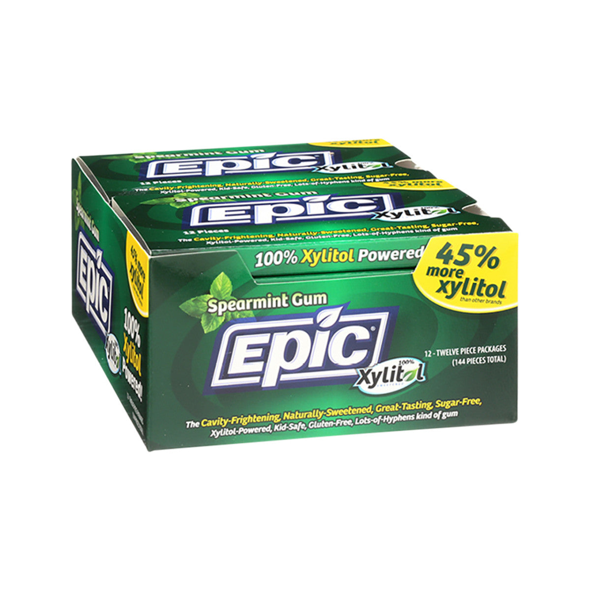 Epic Xylitol (sugar-free) Gum Spearmint 12 Piece Blister Pack X 12 Display