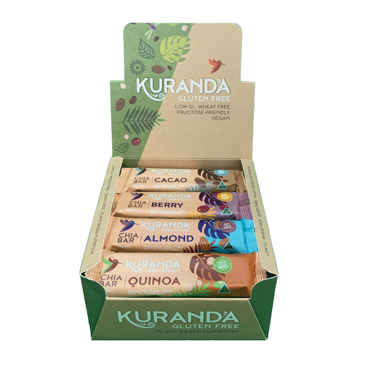Kuranda Wholefoods Gluten Free Chia Bars Mixed 40g X 16 Display (contains: 4 Of Each Flavour)
