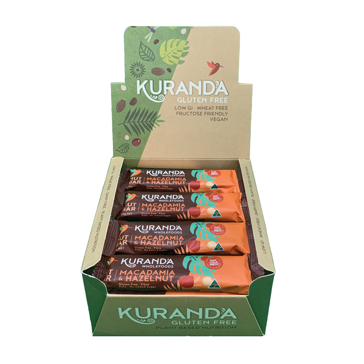 Kuranda Glut Free Nut Bars Macadamia Hazelnut 45g X 16