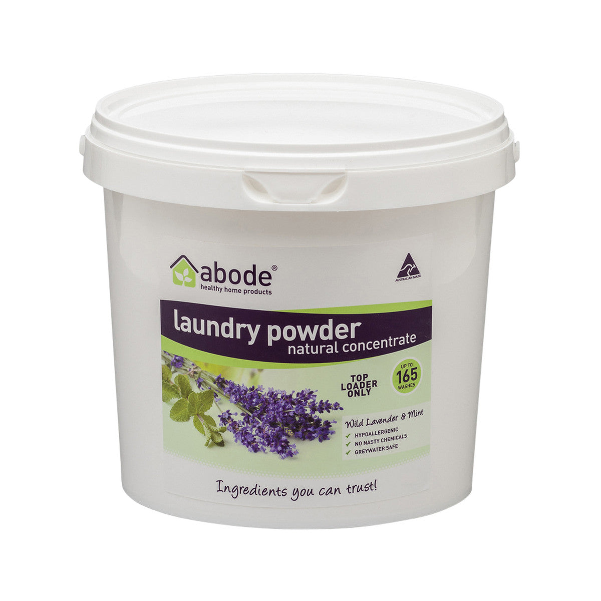 Abode Laundry Powder (front Top) Wild Lav Mint Bucket 4kg
