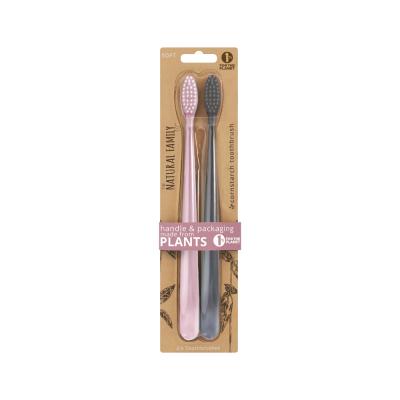 The Natural Family Co. Bio Toothbrush Pastel Mixed Colours X 2 Pack (contains: Up To 5 Different Pastel (twin Pack) - Colours Selected At Random