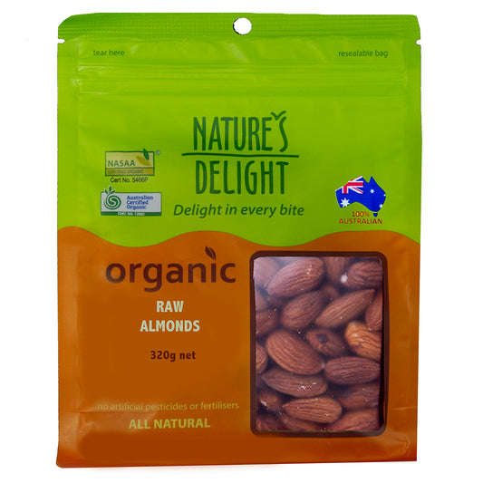 Natures Delight Organic Almonds Raw 325g