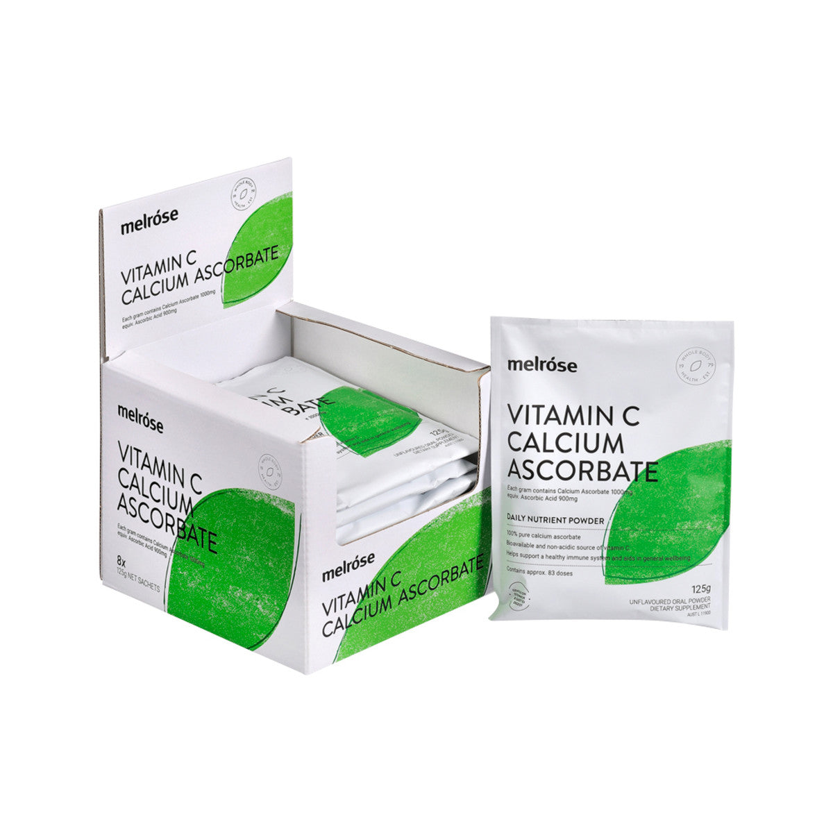 Melrose Vitamin C Calcium Ascorbate Oral Powder Sachet 125g X 8 Display